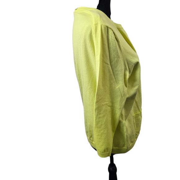 Talbots Petites Pima Cotton 3/4 Sleeve Button Front Cardigan Chartreusi Knit XLP - Picture 5 of 13